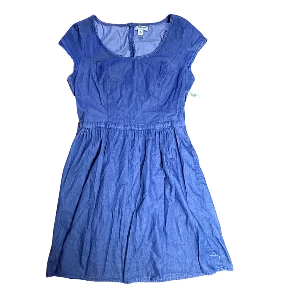 Old Navy Blue Denim Jean Dress Women's Size 8 Short Sleeve Casual NEW Cute‎